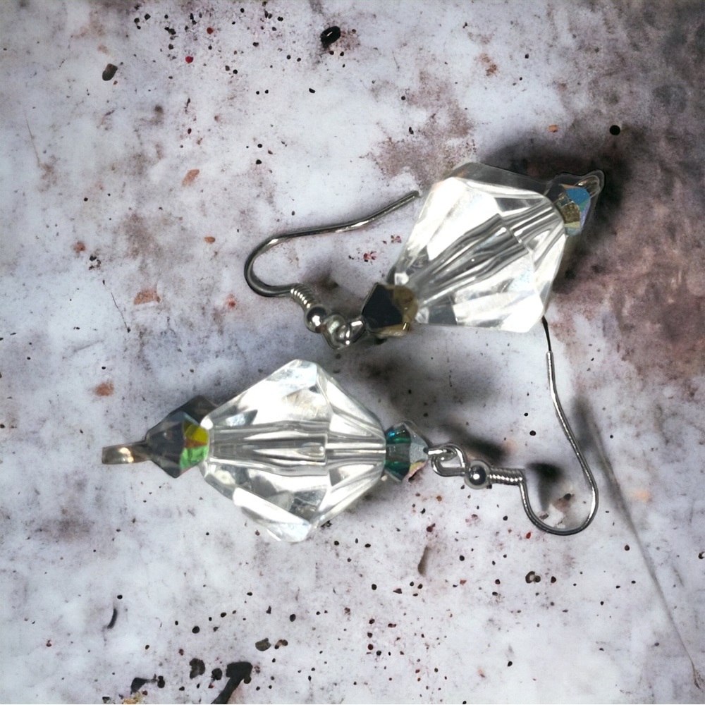 Clear Bicone Crystal Faceted Acrylic Earrings